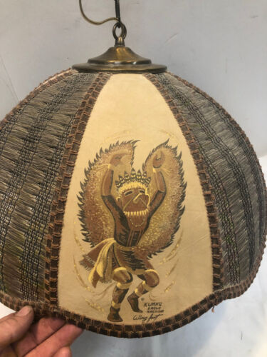Vintage Native American Southwest Rattan Brown Swag Lamp Pendent - 18" x 12" - Picture 8 of 10