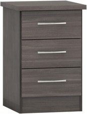 Image of Grey Wood Grain Effect 3 Drawer Bedside Chest W40cm x D40cm x H61cm NADINE