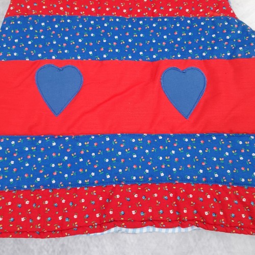 Vintage Quilted Vest Girls S / M Red Blue Floral Heart Snap Prairie Handmade 70s - Picture 18 of 19