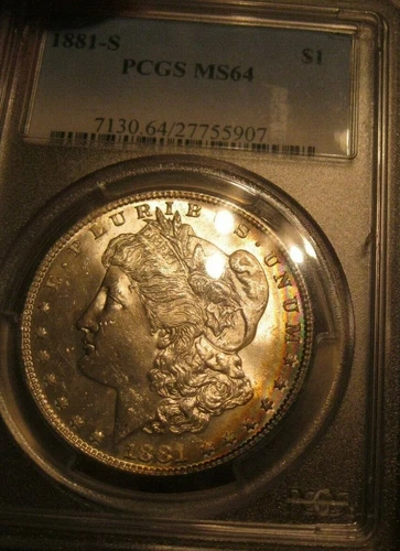 1881 S Morgan Silver dollar - PCGS MS 64, Rainbow Toning Obverse 4107