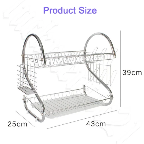 2 tier Dish Drying Rack Drainer Cup Plate Holder Cutlery Tray Kitchen Organizer - Picture 5 of 13