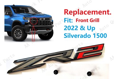 1PCS Gloss Black Red Front Grill ZR2 Emblem Badge Fit 2022-2026 Silverado 1500