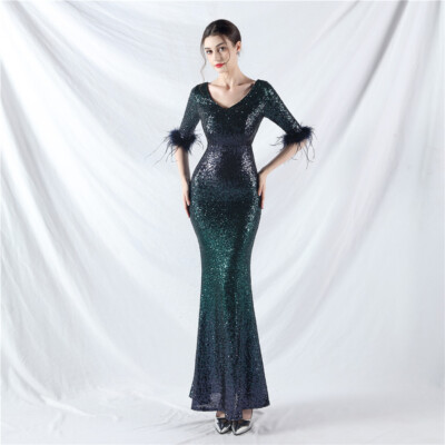 Abito Lungo Sirena Africano Con Strisc E Strass - Maxi Abaya Sera Party Donna