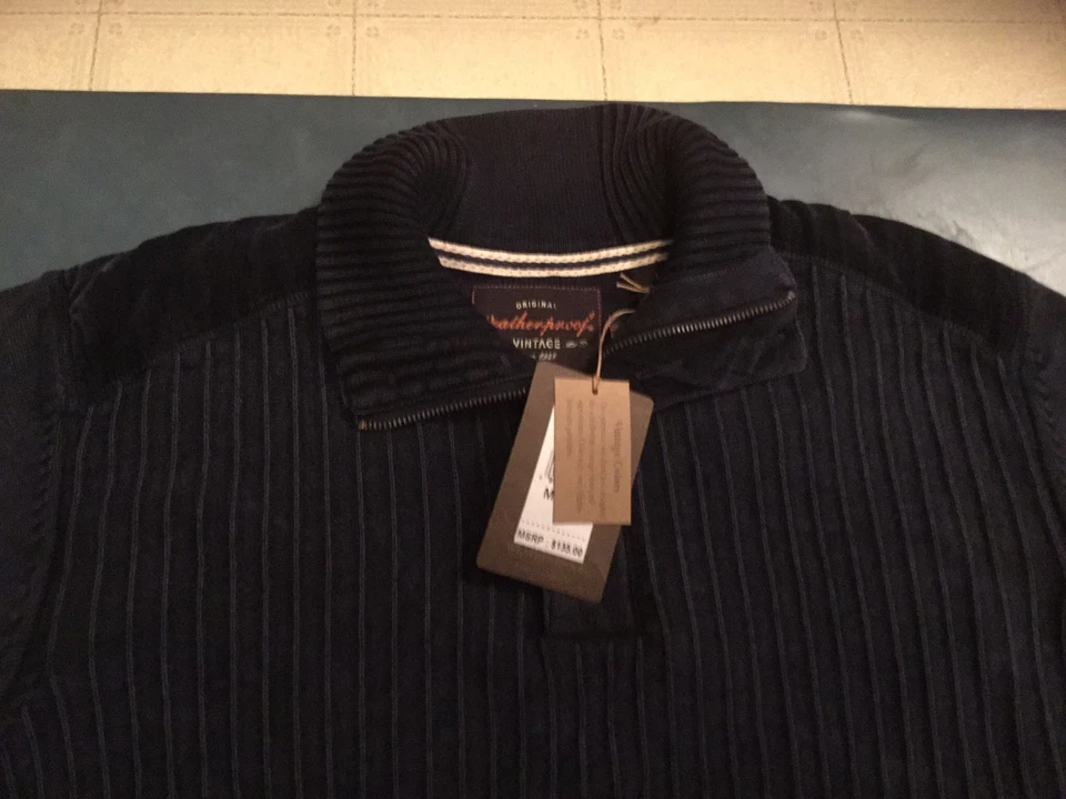 Original Weatherproof Garment Co. Men's Large Dark Blue Logo Sweater $135 NEW - Image 2 of 4