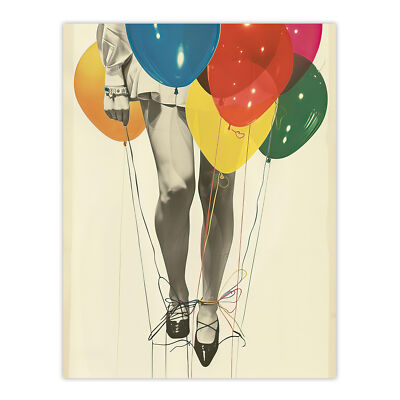 Party über Frau bunte Luftballons Collage Wandbild Poster Druck
