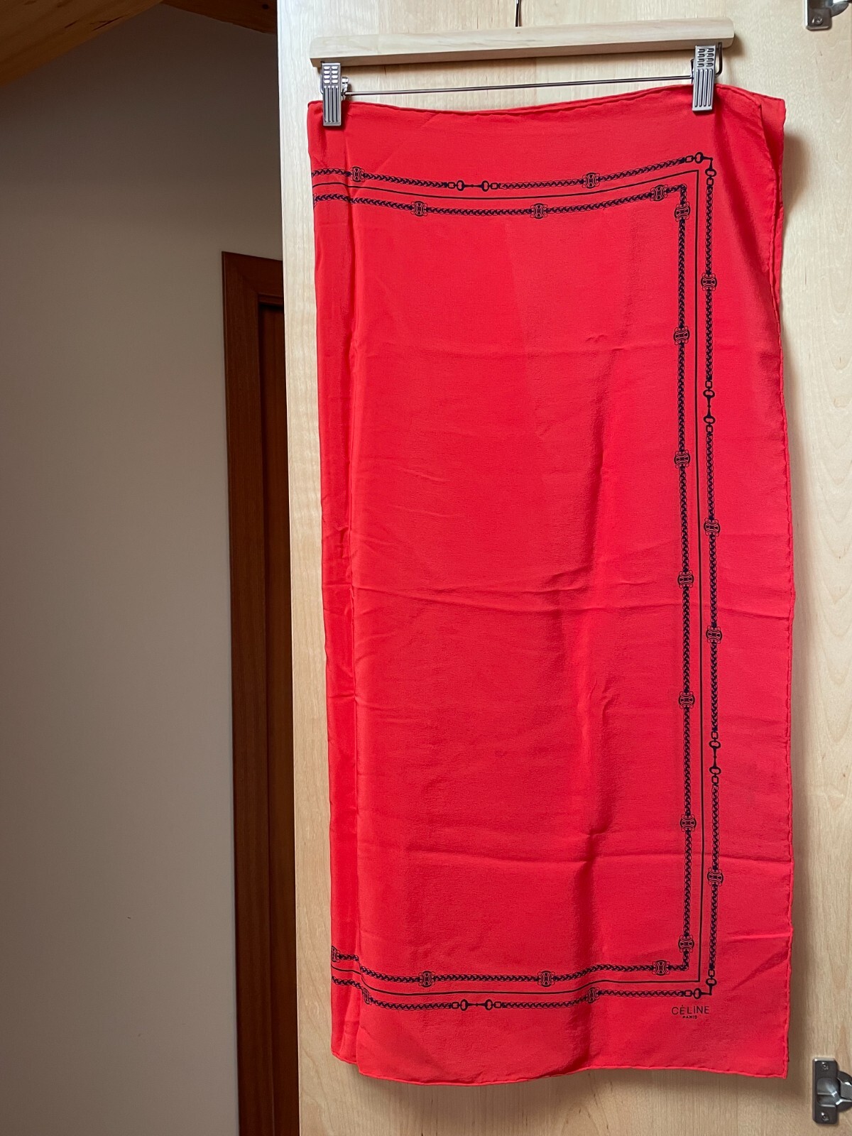 Céline Unisex Scarf Red Blue Details 100percent Silk Pre Owned image 2