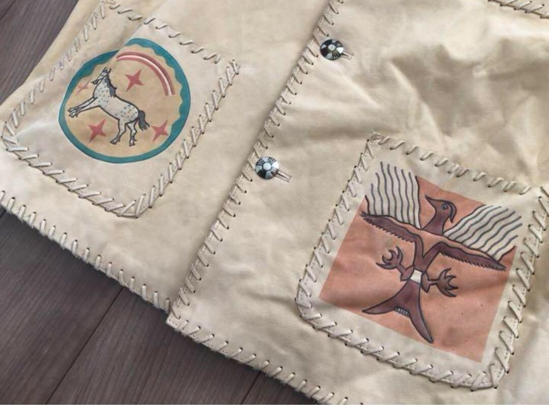 Vintage Polo Country Ralph Lauren Native American Indian Leather Jacket Size M image 5