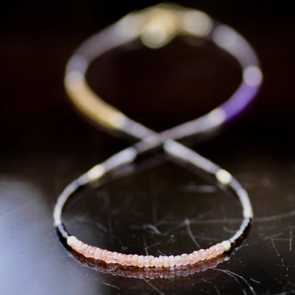 Collar largo envolvente de piedra solar de amatista citrino natural relleno de oro de 14 k Foto 4 de 4