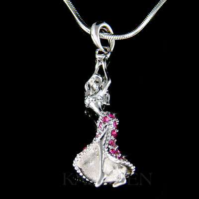 ~Heißes Pink Hula Bauchtänzerin~ Aus Swarovski Kristall Ballsaal Tanz Halskette