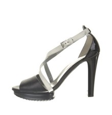 Nuovo Hogan sandalo plateau in pelle bianco e nero decolte tacco misura 37,5