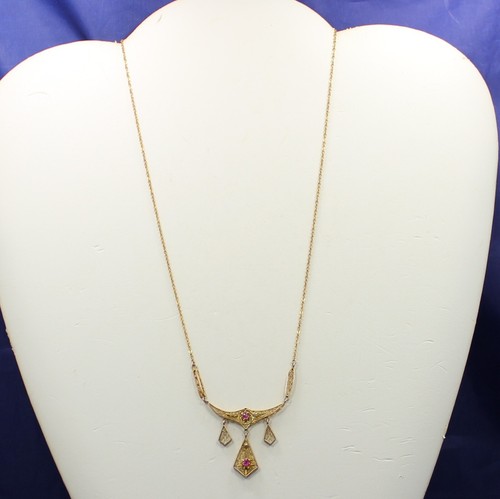 Vintage 10K Rose Gold Lavalier Dangle Ruby Necklace 18" - Picture 2 of 4