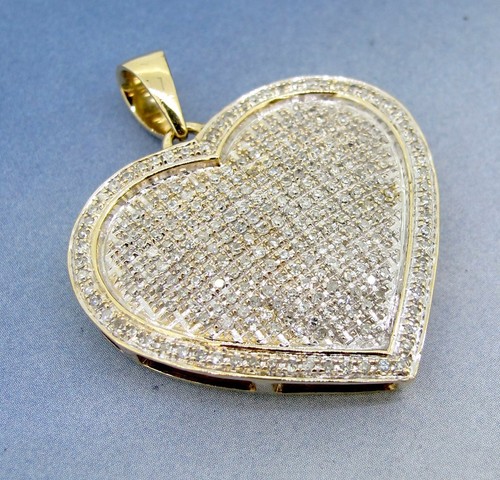 Real Solid 10k Yellow Gold Micro Pave Diamonds Heart Shape Pendant - Picture 4 of 5