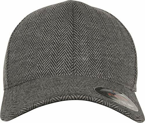 Облегающие унисекс-брюки в полоску меланжевого черного цвета.Серый головной убор Yupoong LXL.