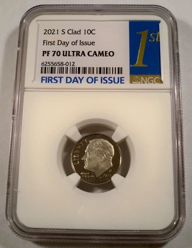 2021-S 10c CLAD NGC PF70UCAM PROOF ROOSEVELT DIME 1ST DAY ULTRA CAMEO PR PF 70