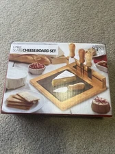 Chef's Basics Select 6-Piece Slate Cheese Wooden Board Set With Utensils 6” X 6”