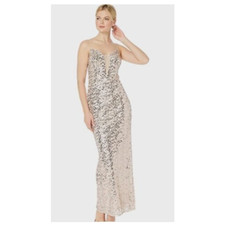 NWT Adrianna Papell Women's Rose Gold Sequin Column Evening Gown Size 2