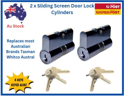 Screen Security Door Lock Cylinder Barrel 6 Keys Twin Pack