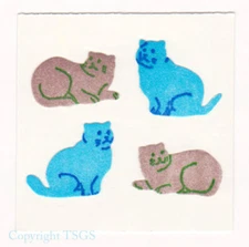 Vintage 80's Great Seven 7 FUZZY Blue & Gray Cats Sticker Mod