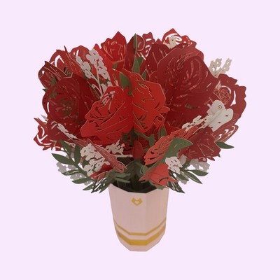 Valentine's Day Card Leah Pop Up Diecut Standup Fold Out Flowers Floral Cute 3D