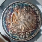 1883 Seated Liberty Silver Dime 10c High Grade AU+/UNC Rainbow Toned Type Coin