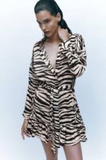 Zara Zebra Print Belted Shirt Dress 