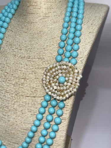 Collana fatta a mano con pasta di turchese e perle di fiume naturali - Foto 2 di 5