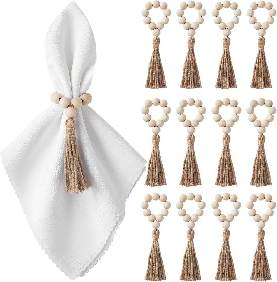 Anelli tovaglioli in legno set 12 decorazioni tavola boho per matrimoni vacanze - Immagine 3 di 4