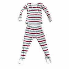 Carter's Toddler 3T Thermal Pajamas Set Red Green Striped Cotton PJs