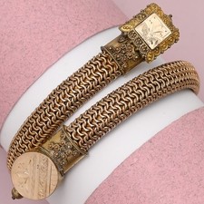 Antique Victorian Etruscan Revival Gold Filled Mesh Bypass Bracelet