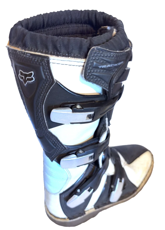Botas de motocicleta Fox Racing feminina tamanho 6 branco preto ótimo couro plástico - Imagem 2 de 4