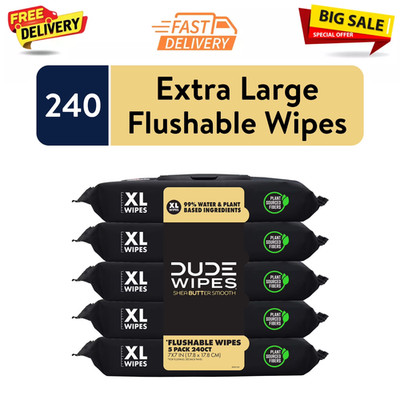DUDE Wipes Shea Butter Flushable Wet Wipes 240Ct   Extra Large, Septic Safe