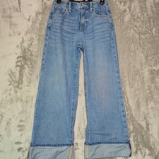 Old Navy Girls 14 High Rise Baggy Wide Leg Jeans Built Tough Blue Denim Cuffed