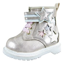 Wonder Nation Toddler Girl Boots Size 2 RoseGold Star Embellished Hook and Loop