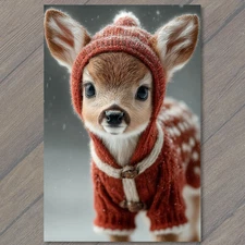 Art Print Winter Deer Red Coat Snow Adorable Christmas Reindeer Holiday Magic