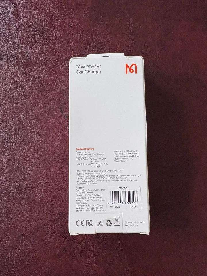 Cargador de coche Mcdodo 38W USB tipo C carga rápida adaptador de encendedor... Foto 2 de 2