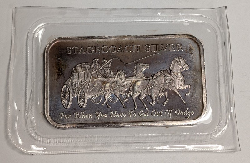 1 oz .999 Silver Bar ~ Stagecoach Silver ~ 1/4 oz Divisible Design
