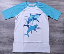 Lands End Shirt Boys X-Large 14-16 White Shark Rash Guard Swim Shirt Kids