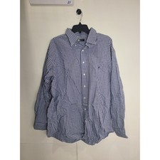 Mens Nautica long sleeve dress shirt, blue checkered, size 17.5 34/35
