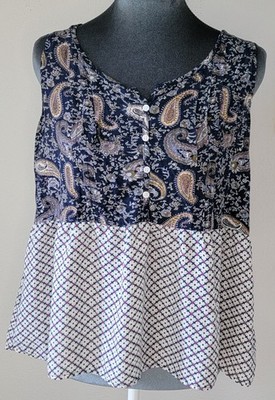 Hem & Thread M Mixed Print/Paisley Empire Waist Flowy Maximalist Boho Tunic Tank