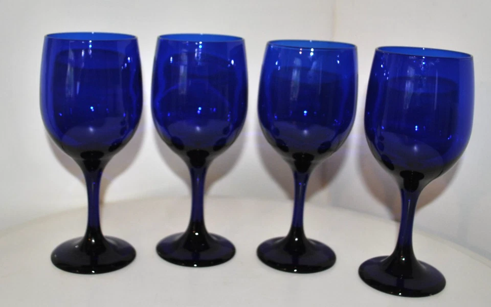 Libbey Glass Wine set-4x Vintage cobalt blue art glass- Stunning Marked GC - Image 2 of 4
