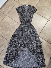 Michael Kors Leopard Print Maxi Hi Low Dress Size 4 Belted Polyester Stretch