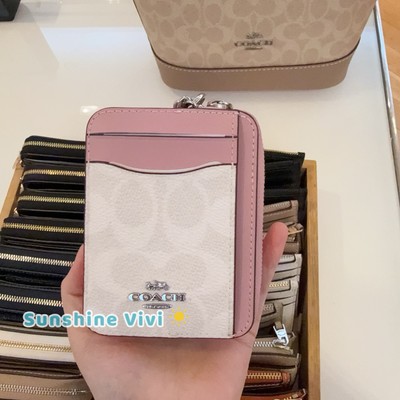 NWT Coach Zip Card Case CW883 Carnation Signature Coated Canvas