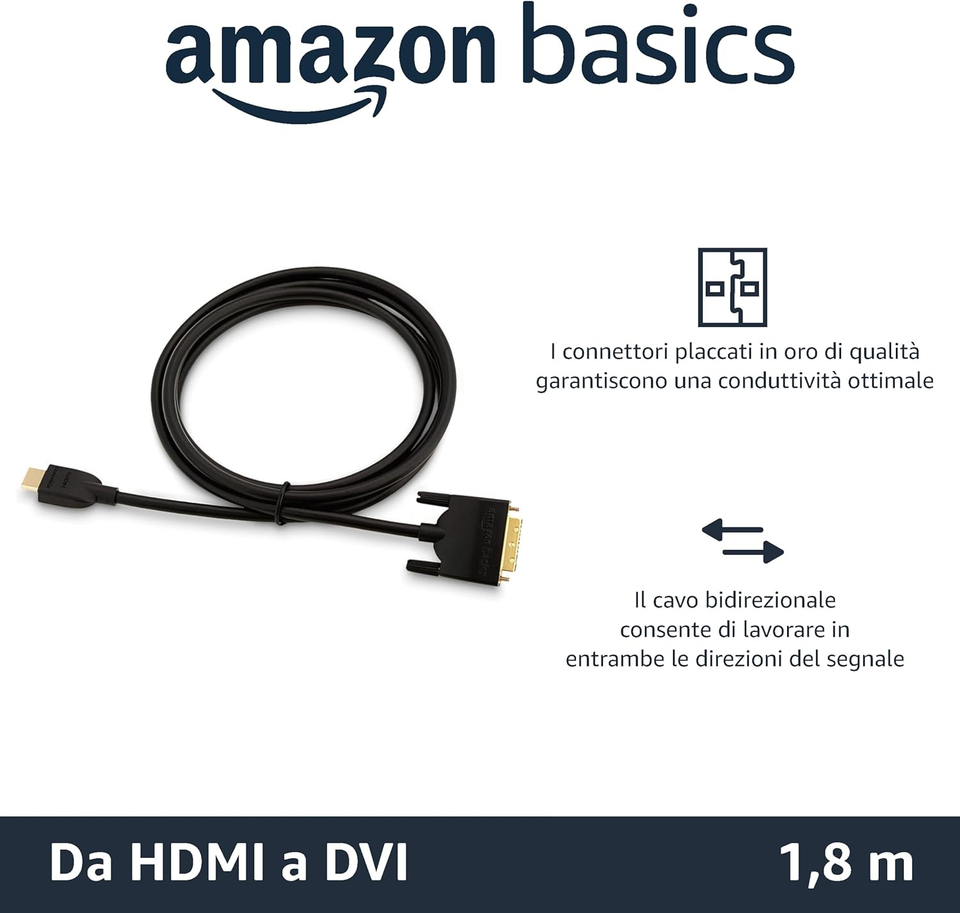 Cavo Adattatore Da HDMI-A a DVI (Maschio), Bidirezionale, 1080P ...