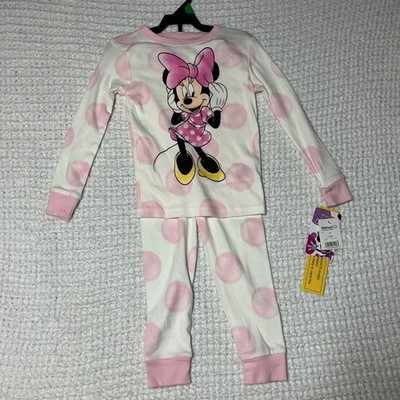 Disney Minnie Mouse 2 piece Sleepwear Girls 5T White w Pink Dots Long Sleev  NEW