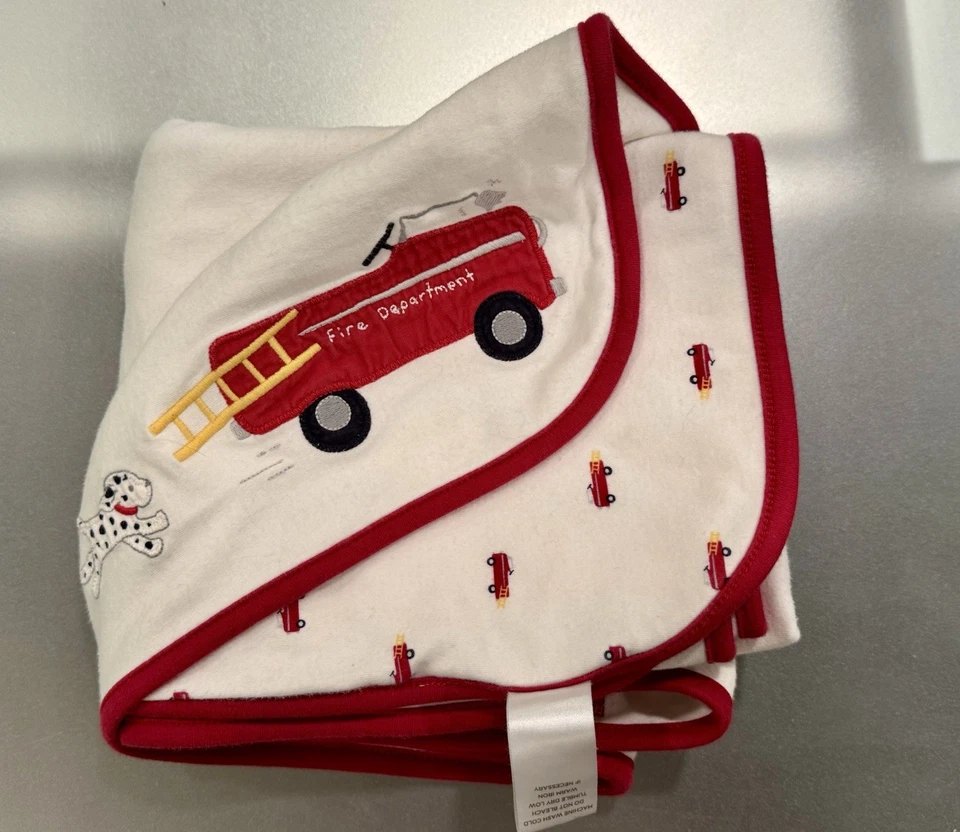 Gymboree 2007 Vintage baby BLANKET Boy FIRE ALARM Fire Truck Dalmatian Dog RARE - Image 2 of 4