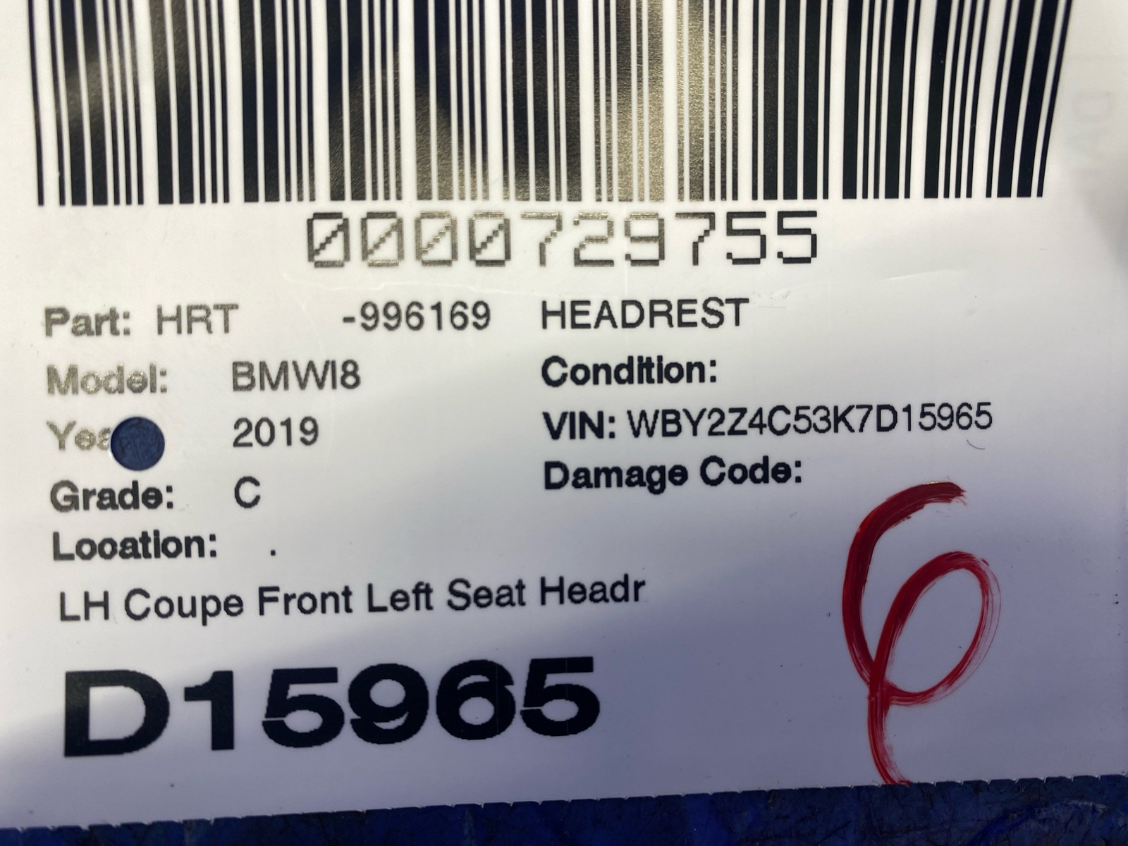 2014 - 2020 Bmw I8 Oem Coupe Front Left Seat Headrest Head Rest Black Leather