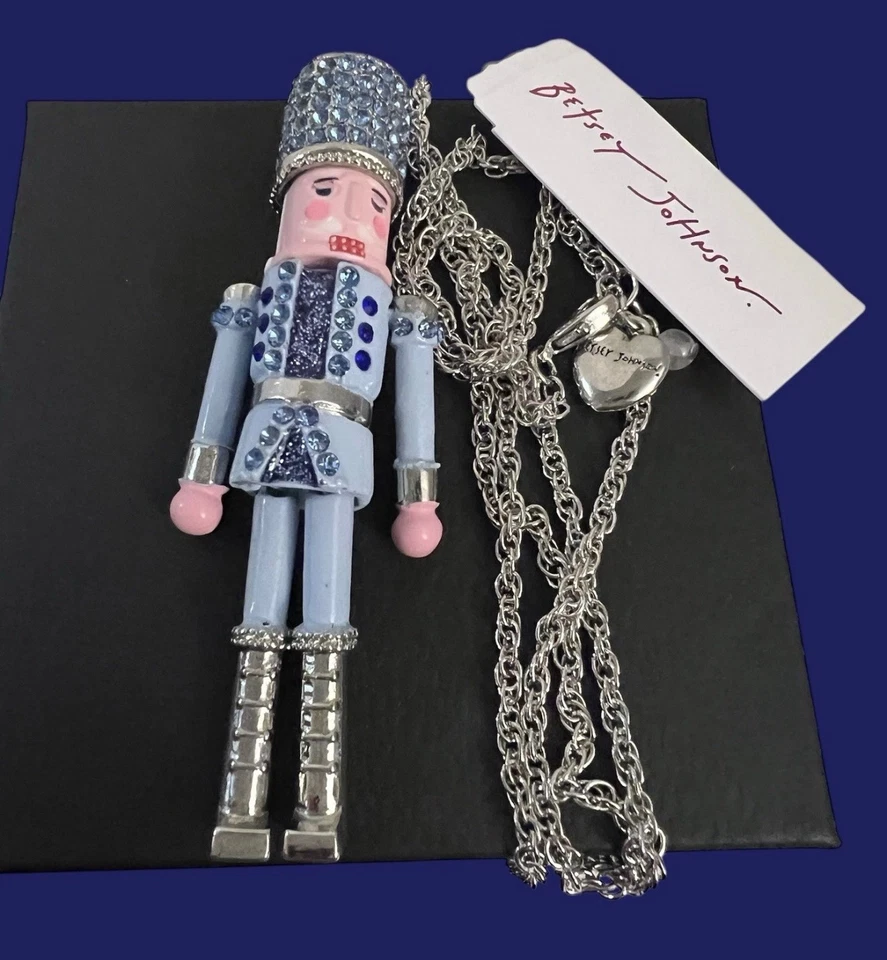 Collar Betsey Johnson Cascanueces Azul Colgante Largo Cristal Vacaciones Navidad Foto 3 de 4