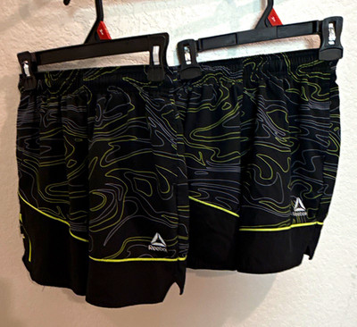 Reebok Unisex Kids Athletic Shorts Abstract Black Green Gray Drawstring 6/7