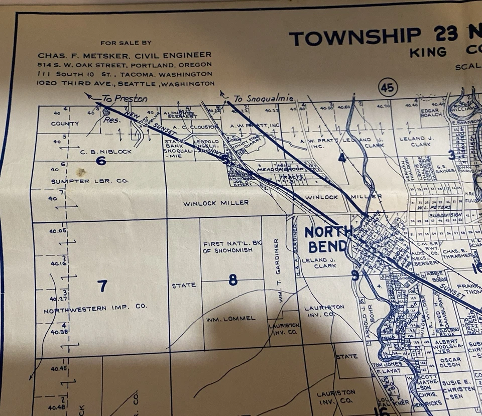 Aprox. Mapa antiguo Metsker 1915 King County Washington página 44 Foto 2 de 4
