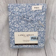 Laura Ashley Sheet Set FULL Blue White Floral Cotton Percale Heirloom Ditzy